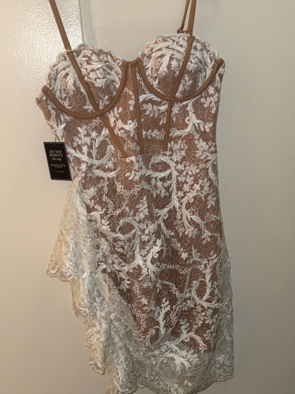 JLUXLABEL Strapless Lace Bustier Dress in Nude and White